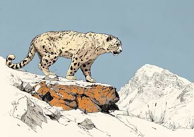 Snow Leopard on Mountain