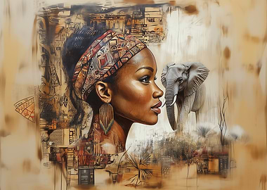 African Woman and Elephant
