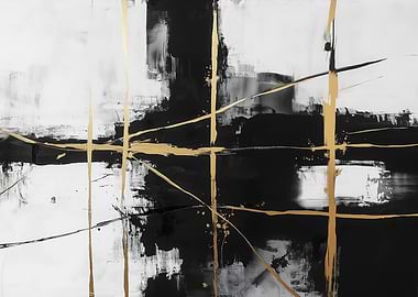 Abstract Gold Black White Painting