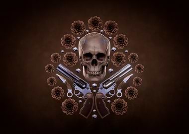 Skull with Guns and Roses