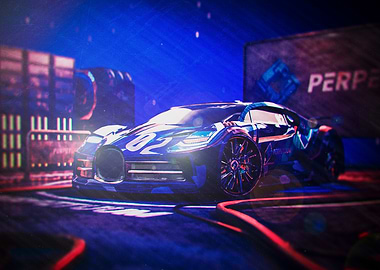 Blue Sports Car with Neon Lights