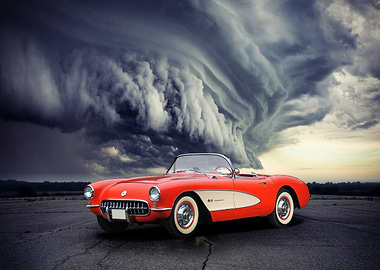 Classic Corvette Under Storm Clouds