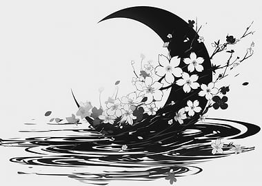 Crescent Moon and Cherry Blossoms