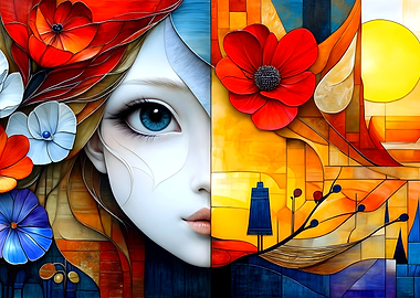 Floral Portrait with Blue Eyes