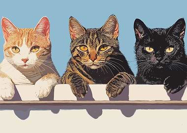 Three Cats on a Fence