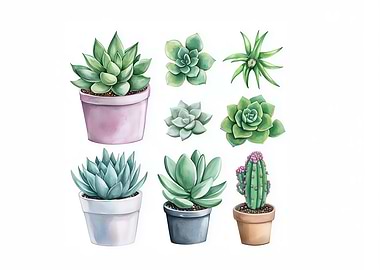Succulents and Cactus Watercolor