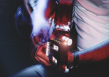 Guitarist in Blue Light
