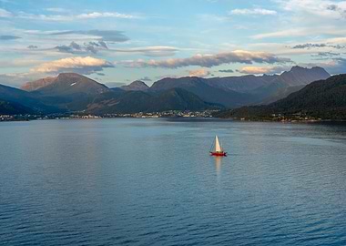 Sailboat in Fjord Landscape