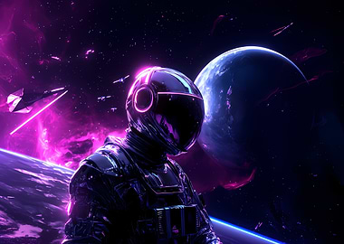 Spaceman in Neon Galaxy