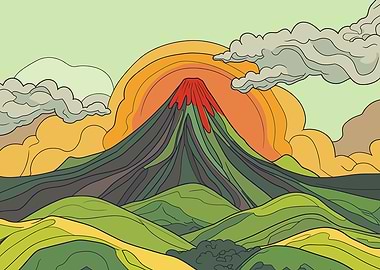 Volcano at Sunset Landscape