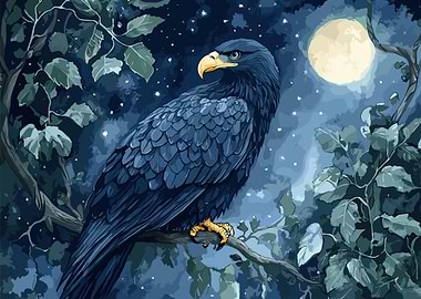 Eagle Under Moonlight