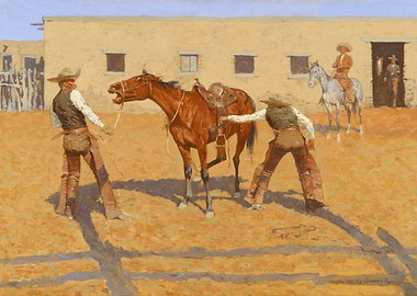Cowboy Wrangling a Horse