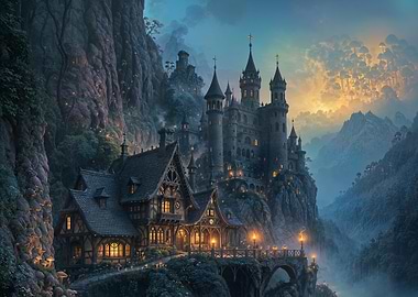 Fantasy Castle in Mountains