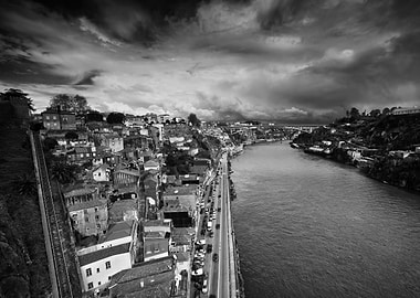 Porto Black And White Cityscape In Portugal