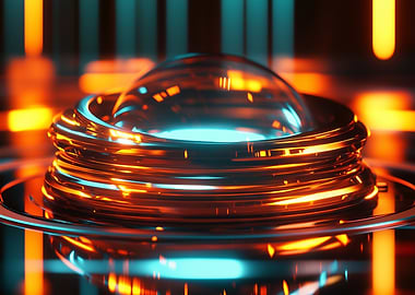 Core Pulse – The Neon Convergence - Abstract Sphere with Glowing Rings