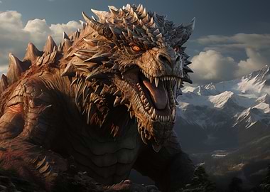 Fierce Dragon with Mountain View
