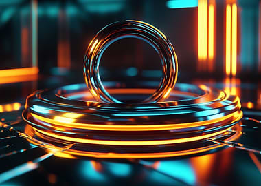 Neon Arrangements – Sculpted Light & Form - Metallic Ring Abstract