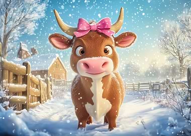 Cute Cow in Winter