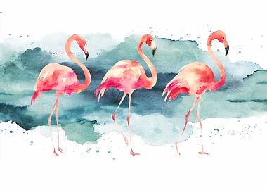 Watercolor Pink Flamingos