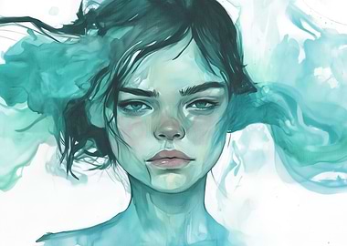 Woman in Teal Watercolor