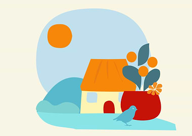 Cute House behind a flower pot