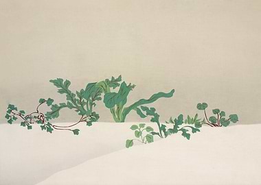 Green Foliage on Beige Background