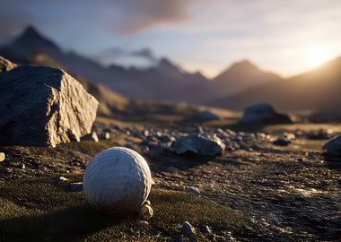 Golf Ball in Mountain Landscape