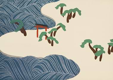 Japanese Landscape with Torii Gate