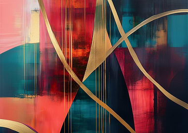 Abstract Gold & Red Painting