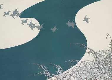 Birds Flying Over Teal River