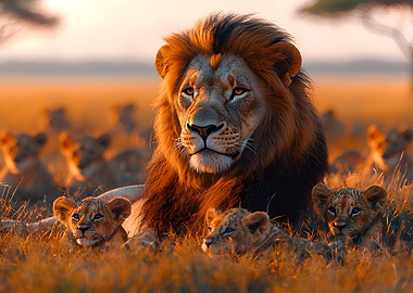 Lion Pride at Sunset