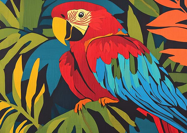 Tropical Parrot Colorful Painting