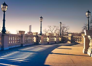 Stone Bridge with Lamp Posts