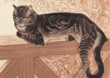 Tabby Cat on Wooden Railing, théophile steinlen paintings