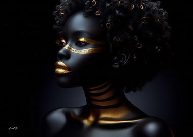 Woman with golden tribal face paint
