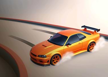 Orange Sports Car Drifting