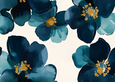 Teal and Gold Floral Watercolor