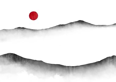 Red Sun Over Mountains