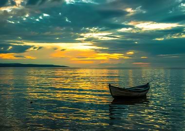 Sunset Boat on Calm Waters
