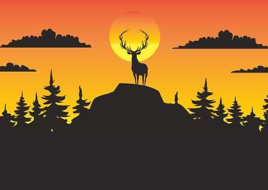 Deer Silhouette Sunset