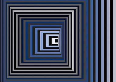 Victor Vasarely Abstract Blue Square Pattern