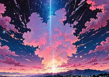 Anime Sky with Shooting Stars