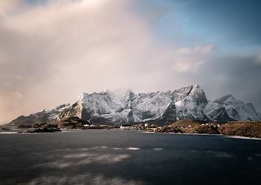 Snowy Mountain Range by the Sea