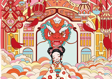 Chinese New Year Dragon & Girl
