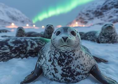 Seal Under Aurora Borealis