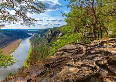 Panoramic view of the Bastei and the Elbe