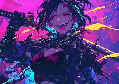 Cyberpunk Anime Girl with Sword