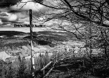 Wooden Cross Overlooking Valley