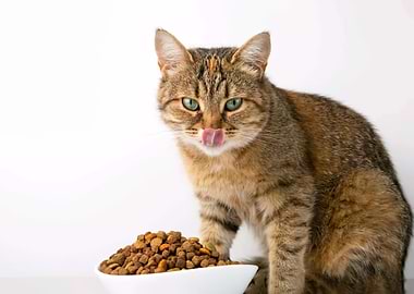 Hungry Cat by Food Bowl