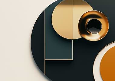 Orbital Luxe – 3D Geometry in Gold and Black - Abstract Geometric Shapes